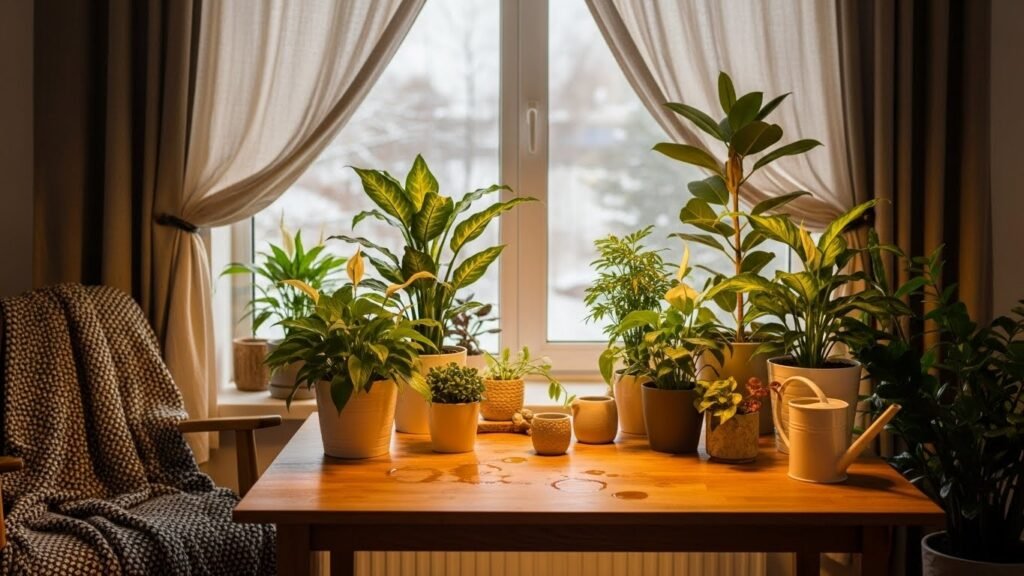 Protecting indoor plants from cold drafts near windows in winter