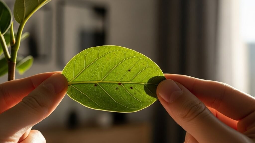 Inspecting indoor plants for pests during winter