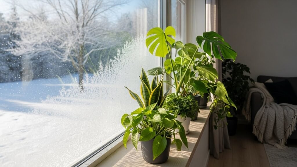 Indoor plants affected by cold winter windows