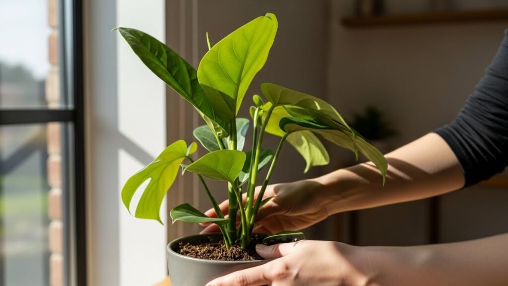 Rotating indoor plants for balanced winter light