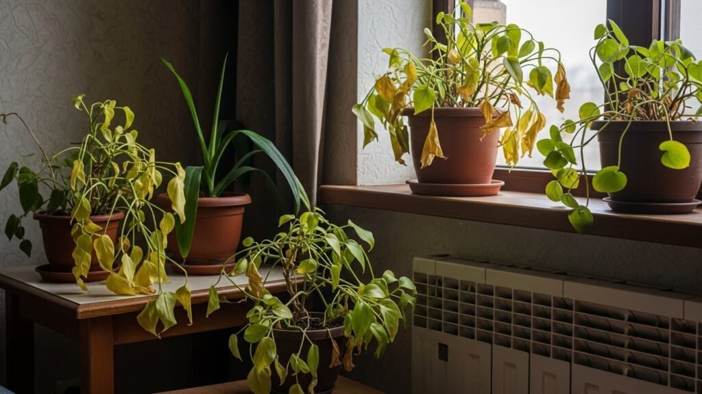 Indoor plants showing common winter care mistakes